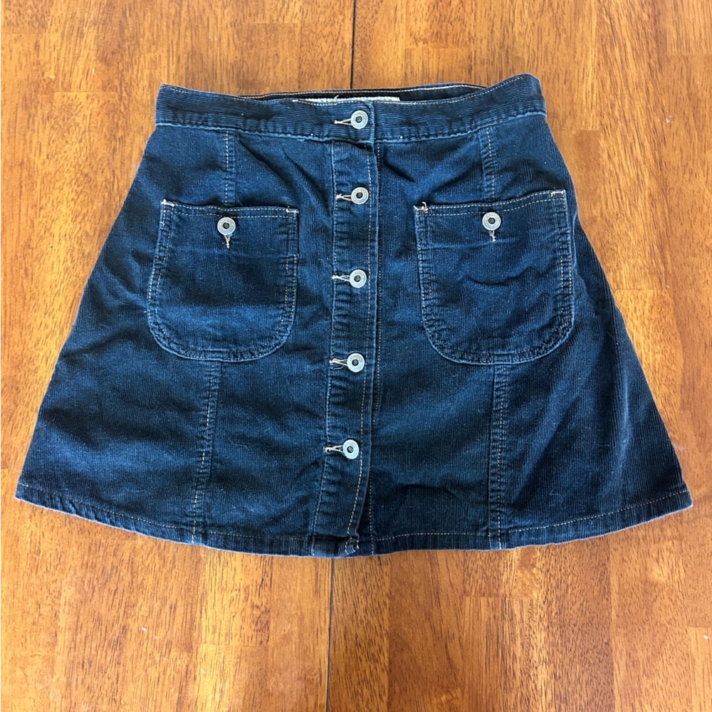 Dark Blue Corduroy Button-Up Skirt